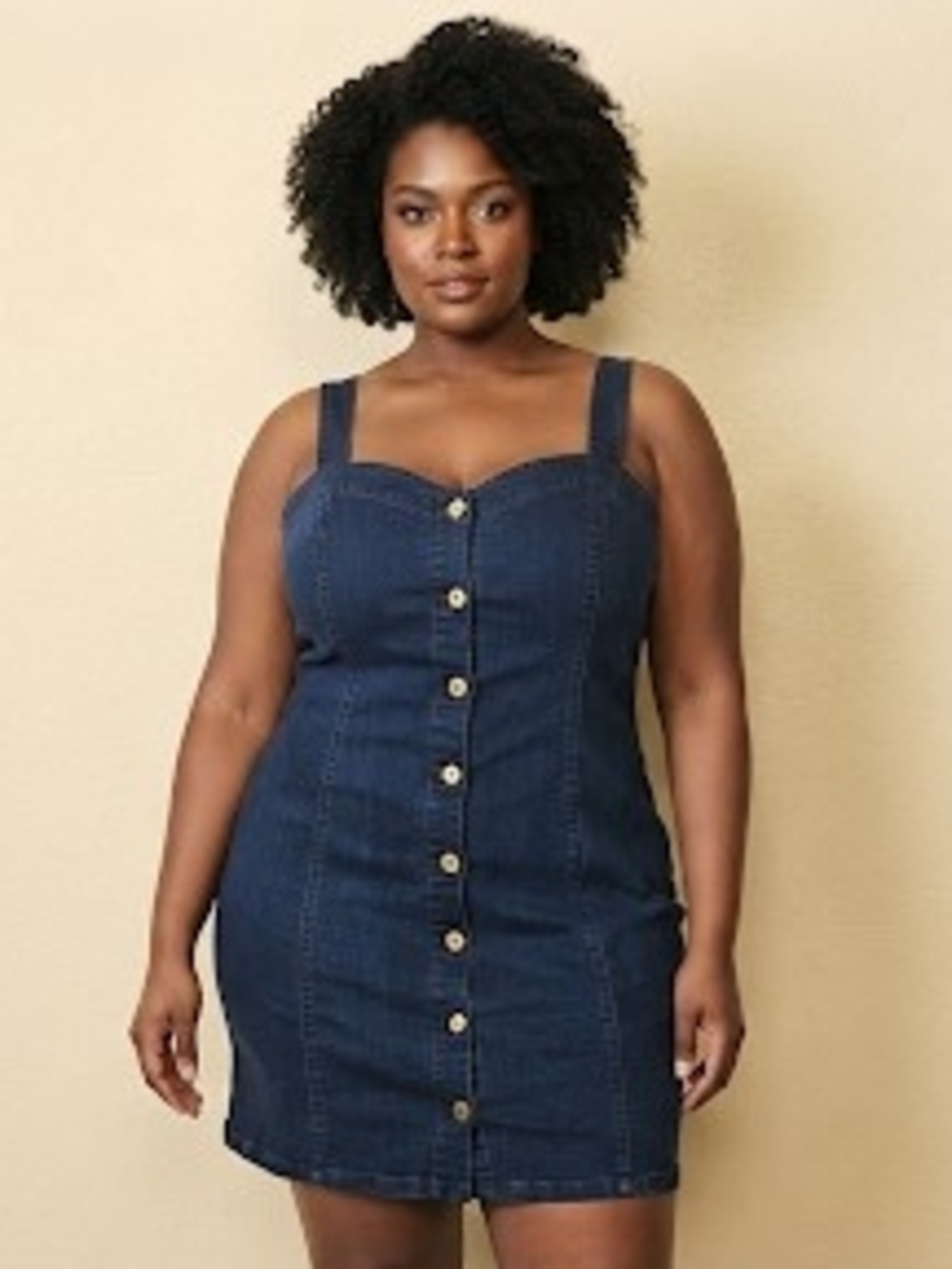 Button-Front Dark Blue Denim Mini Dress